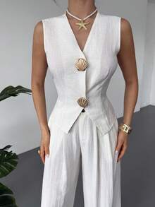 Rafferiza Bộ vest và quần dài bằng kim loại dành cho nữ, kiểu dáng thường ngày. - Màu be - Xem 4