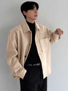 DAZY 米色纹理面料男士长袖夹克外套，适合秋季通勤 - 米色 - 查看 6