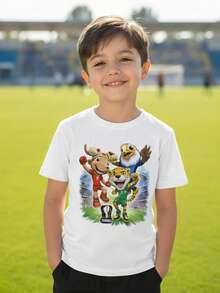 Camiseta informal de cuello redondo para niños con estampado de personajes para eventos deportivos - Blanco - Ver 1