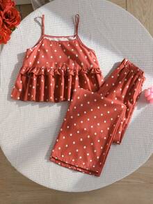 Sparklyn 女童休闲度假卡其色条纹荷叶边吊带细肩带上衣，柔软时尚的设计，适合夏季、度假、旅行、上学和日常穿着。 - 摩卡棕 - 查看 2