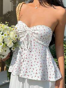 SHEIN EZwear 女士白色碎花抽绳吊带背心 - 白色 - 查看 8