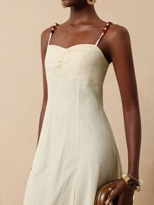 Vesra Women's Solid Color Pleated Casual Minimalist Vacation Dress, Suitable For Summer - Apricot - View 5