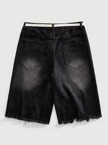 ROMWE MEN New Summer Men's Heavy-Weight Distressed Loose Casual Denim Shorts - Black - View 6