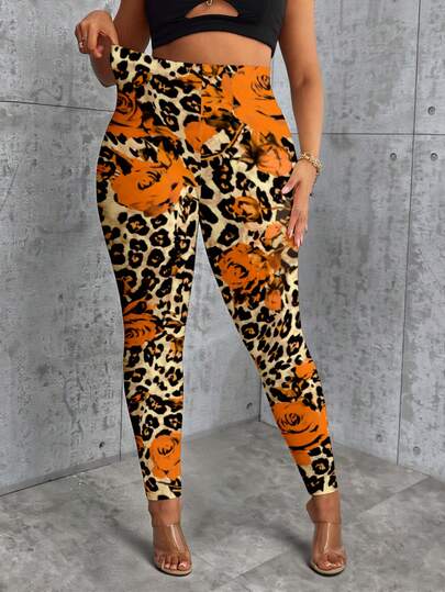 EMERY ROSE Plus Size Women Printed Pattern Slim Fit Comfortable Casual Leggings