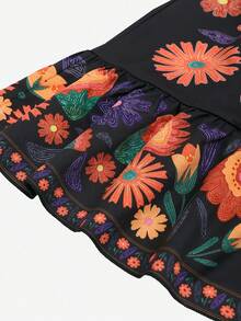 Summer Tween Girls Floral Print V-Neck Dress - Black - View 7