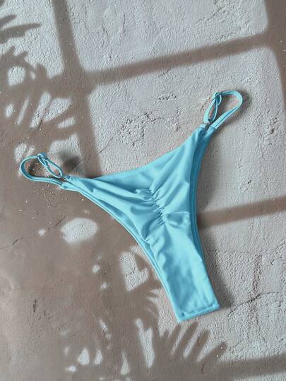 Swim Chiccia Women's Solid Color Thong Bikini Bottom, Minimalist Design, Summer