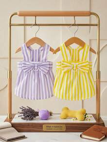 PETSIN 狗狗服装、猫咪服装、动物裙装、宠物春夏新品系列、幼犬连衣裙、公主风百搭连衣裙、条纹印花、小型动物服装、清凉防晒霜 - 彩色 - 查看 3