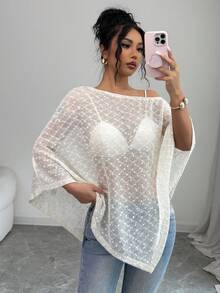 SHEIN Elenzya Áo khoác cardigan dệt kim dáng rộng, thời trang và thanh lịch, nhẹ nhàng và thoải mái, phù hợp cho nữ, mặc thường ngày vào mùa hè, khi đi du lịch, nghỉ mát biển, đa năng và tiện dụng. Khăn choàng đi biển màu mơ cho trang phục mùa hè thanh lịch. - Màu be - Xem 4