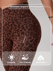 Dewbera Seamless High Elasticity Leopard Print Criss-Cross Waist Sports Leggings For Yoga Workout - Brown - View 4