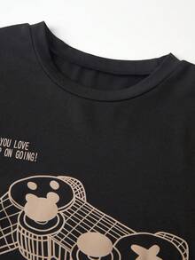 SHEIN Mirajuku 男童印花黑色短袖T恤+米色工装裤休闲套装（2件套），春夏款 - 卡其色 - 查看 6