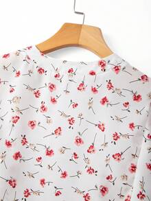 EMERY ROSE 女款白色與粉色小碎花V領荷葉袖休閒襯衫，夏季波西米亞度假風優雅鄉村時尚新款 - 彩色 - 查看 8