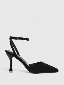 CUCCOO SZL Tacones altos de diseño con hebilla de punta fina para uso diario de moda para mujer - Negro - Ver 3