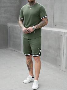 Manfinity CasualCool 男士圆领短袖休闲百搭T恤套装 - 橄欖綠 - 查看 5