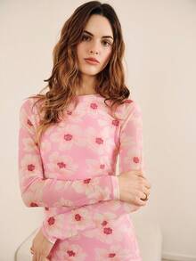 lacRébo 可爱碎花粉色修身迷你连衣裙 - 粉色 - 查看 4