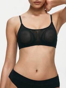 SHAPORA Spaghetti Strap Solid Color Mesh Camisole, Padless, Adjustable Shoulder Strap, Short Length, 1pc - Black - View 4