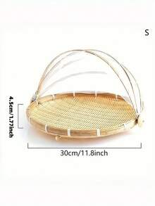 Handwoven Bamboo Picnic Basket With Lid - Fruit & Food Storage Tray, Outdoor Insect-Proof Cover For Camping, Serving - Wood Color - View 4