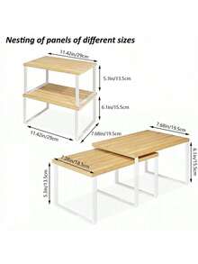 2件套橱柜置物架整理架可堆叠橱柜架厨房调料架木质整理架多功能桌面收纳架可扩展台面置物架浴室台面整理架 - 白色 - 查看 6