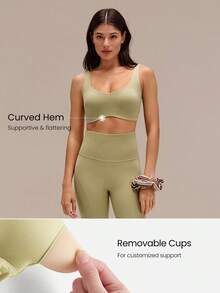 GLOWMODE FeatherFit™-Sculpt Push-Up Power Play Compressive Built-In Mesh Straps Removable Cups V-Back Demi Sports Bra Medium Impact Running Jogging Workout Gym Training Active Fall Winter - Olive Green - View 5