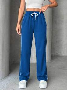 EURMUSE Drawstring Waist Sweatpants, Fashionable For Summer ,Petite Women - Navy Blue - View 5