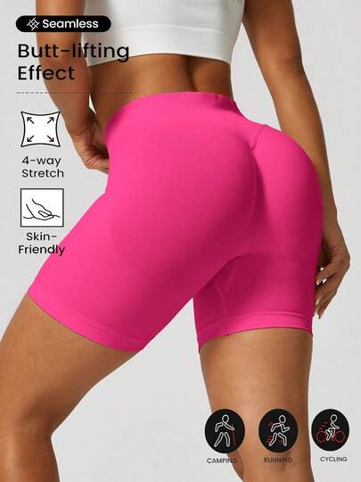 Shorts deportivos sin costuras para gimnasio que levantan y dan forma a la mujer,Pantalones cortos deportivos sin costuras que levantan el trasero de las mujeres, adecuados para el gimnasio, ciclismo, correr, pantalones ajustados negros