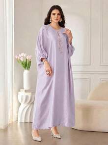 SHEIN Najma Minimalist Computer Beaded Decor Women Loose Fashion Dress - Mauve Purple - View 6