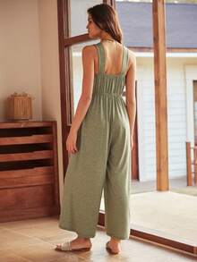 Bohemian Style Casual Vacation Women Jumpsuit - Olive Green - View 2