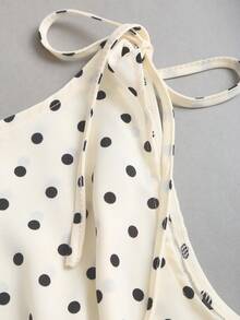 Sweetra Petite 女士时尚优雅波点印花系腰衬衫 - 杏色 - 查看 3