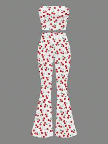 Slaydiva 两件套休闲简约抹胸上衣和修身裤套装，适合夏季穿着 - 彩色 - 查看 2