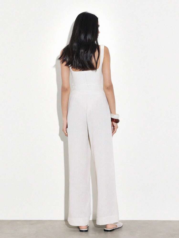 KSTM Women High Waisted Wide Leg Tailored Trousers Elegant Office Wear Palazzo Pants Classic Business Formal Bottoms Spring Summer