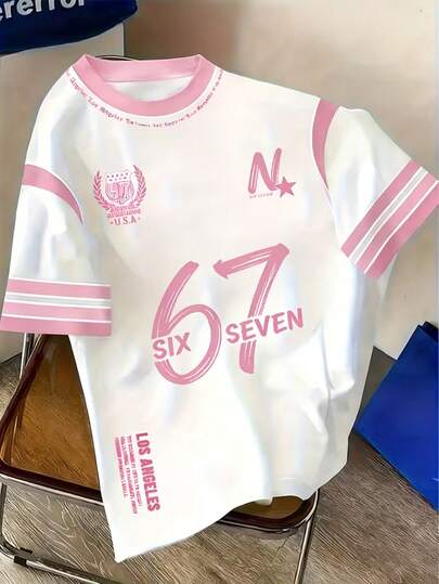 1pc Tween Girl 67 Graphic T-Shirt - Soccer Jersey Style, Prominent 68 Number & Letter, Round Neck Casual Sportswear, Machine Washable, Ideal Birthday Gift For Girls, Suitable For Soccer Training And Daily Wear - 67 Design, 67 Print, Comfortable Digital Printing, Suitable For All Seasons, Fit For Leisure And Sports Activities