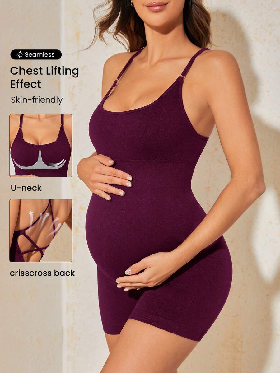 SHEIN Double Layer Maternity Jumpsuit - Red Violet - View 1