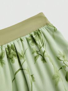 GlowEve Women's Fashion Long Skirt - Random Floral Pattern - Green - View 6