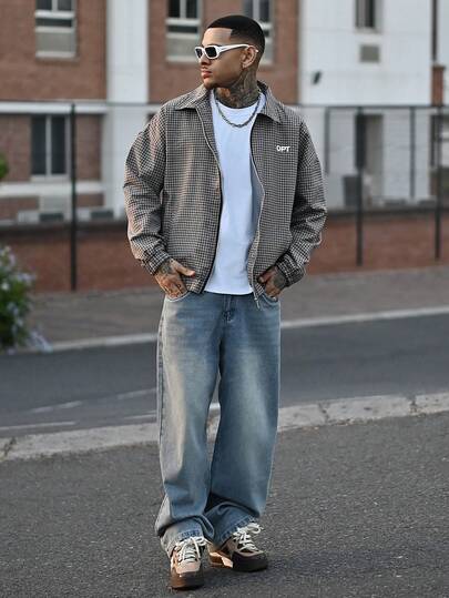 Devon Thys Men's Casual Jacket, INS Streetwear Plaid Zip-Up Loose Jacket, Suitable For All Seasons, Suitable For Music Festivals And Daily Matching, Boyfriend/Husband Gift, Y2K