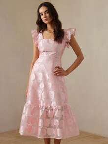 Aveloria Rosie New Arrival Elegant Cap Sleeve Rose Jacquard Sleeveless Dress - Pink - View 4