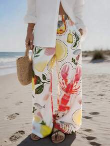 Vaclyn Quần hè dáng rộng, thoải mái, in họa tiết tương phản - Nhiều màu - Xem 4