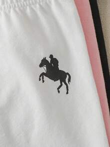 SHEIN 3件套少女休闲舒适针织修身马匹图案印花骑行短裤，3种颜色可选 - 彩色 - 查看 6