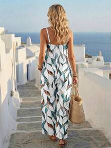 EMERY ROSE 女士休闲简约印花连体裤，度假百搭 - 白色 - 查看 2