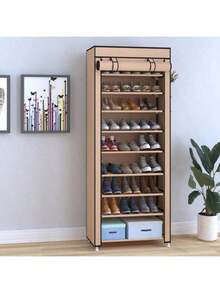 10 Layer Shoe Rack, 9 Compartments With Dust Cover, Shoe Rack Storage And Organization Rack - Multicolor - View 3