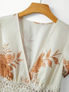 EMERY ROSE Robe longue élégante pour femmes à col V, manches évasées, imprimé floral ajouré, convient pour le travail, les vacances et les tenues décontractées - Multicolore - Voir 4