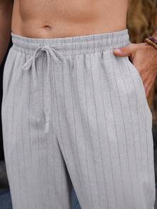 VENTUSAIL 男士抽绳腰带条纹口袋锥形休闲裤 - 卡其色 - 查看 6