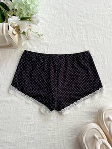 SHEIN Unity Women's Vintage Elegant Polka Dot Print Contrast Lace Shorts, Summer Sexy Shorts For Women Bum Shorts For Ladies - Black - View 2