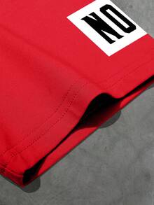 Manfinity EMRG Camiseta de manga corta de cuello redondo casual con estampado de letras para hombre, verano - Rojo - Ver 4