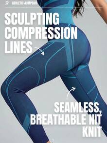 Innovista Seamless Women Blue Textured Sport Jumpsuit Removable Cups Asymmetric Back Straps Mesh Ventilation For Outdoor Yoga Indoor Cycling Boxing Running Commute Peloton Australian Open Fitness Glow Up January Gym Motivation Valentine Essentials Active Lifestyle Wear Gym Women Sets Sports Women Sets Seamless Overall - Blue - View 3