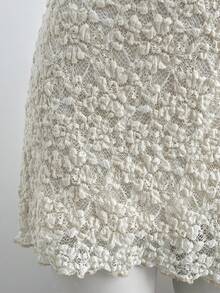 Elamini 女士深V领提花针织修身A字简约时尚迷你连衣裙 - 杏色 - 查看 8