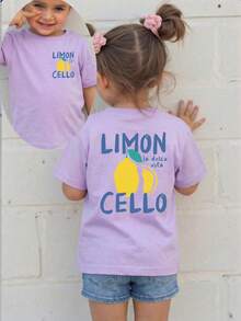 SHEIN Young Girl Letter & Lemon Print Round Neck Short Sleeve Casual T-Shirt - White - View 1