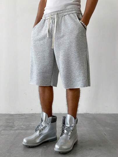 PAVTROS Men's Casual Loose Fit Athletic Shorts, Suitable For Daily Casual Wear, Weekend Outings, Hangouts With Friends, Traveling And Other Relaxed Social Activities. This Versatile Shorts Is An Essential Item In Men's Wardrobe, Making It A Great Gift For Boyfriends Or Husbands.Spring To Summer,Summer,Vacation,Vintage,Going Out,Party,Festival,Gift For My Boyfriend,Men's Gray Loose Casual Knee Length Shorts With Frayed Hem, Summer And Versatile Shorts, Baggy Oversized Shorts