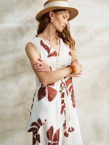 Airaco Spring/Summer New Vintage Printed Sleeveless Shirt Top, Casual Loose Wide Leg Pants, Resort Style - Multicolor - View 3