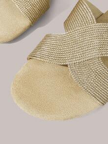 Styleloop Women's Apricot Criss-Cross Woven Slippers, Retro Casual Comfortable Beach Sandals - Apricot - View 4