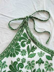 Soleia 新款度假针织印花不对称肩部蝴蝶结连体衣（女款） - 綠色 - 查看 5