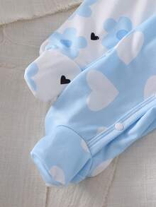 2-Pack Newborn Pajamas&Loungewear Set,Cute Blue Floral&Heart Print,Spring Summer Autumn,Black And White,Soft Skin-Friendly Fabric Button Lounge Wear - Blue - View 5